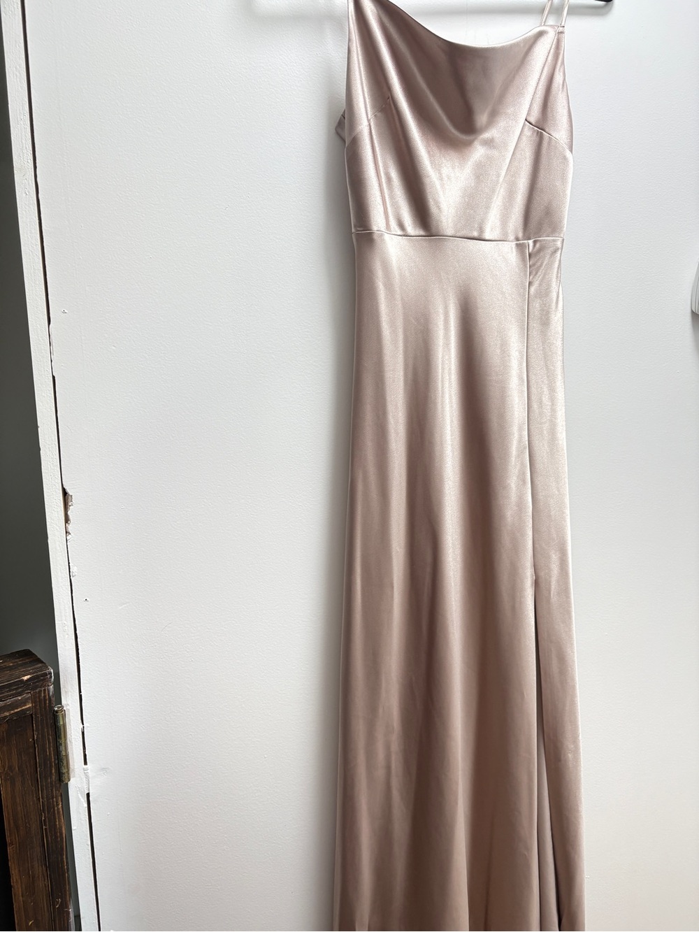 Birdy Grey Satin Cowl Neck Maxi Dress in Champagne Blush Quiet Luxury Minimalist
